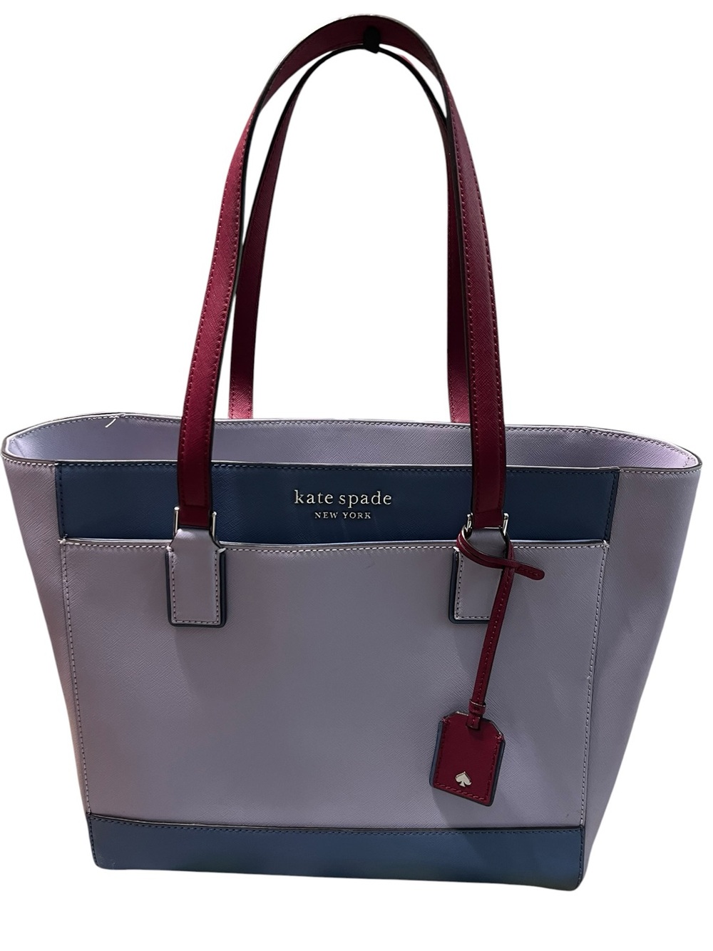 kate spade Lilac & Blue Large Leather Tote with Burgundy Handles